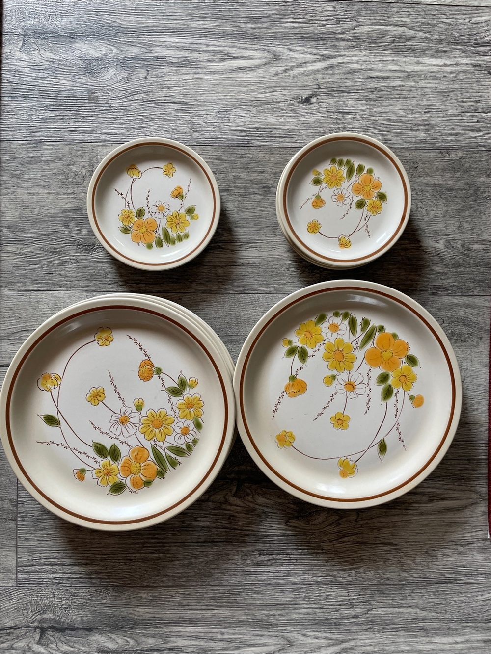 Vintage Floral Dinnerware Set in Yellow - 13 Piece Home Dining Plates